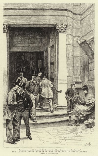 De Londense Beurs, de ingang in Capel Court door William Lockhart Bogle